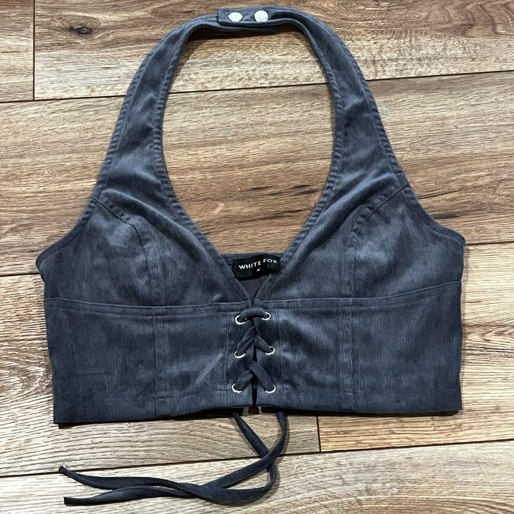White Fox Gray Corduroy Halter Top Size Medium